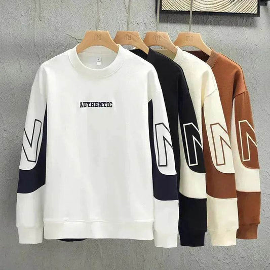 Loose Color Matching Round Neck Long Sleeve T-shirt Casual Top - www.Shopthatapp.com #