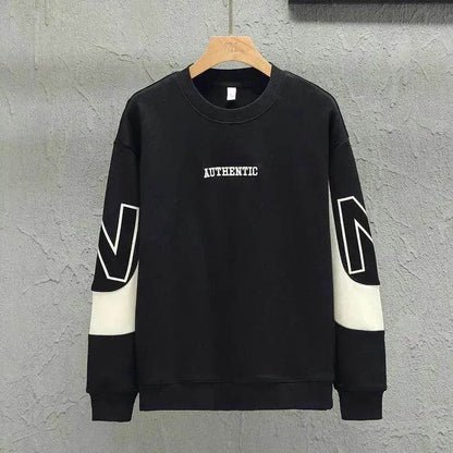 Loose Color Matching Round Neck Long Sleeve T-shirt Casual Top - www.Shopthatapp.com #