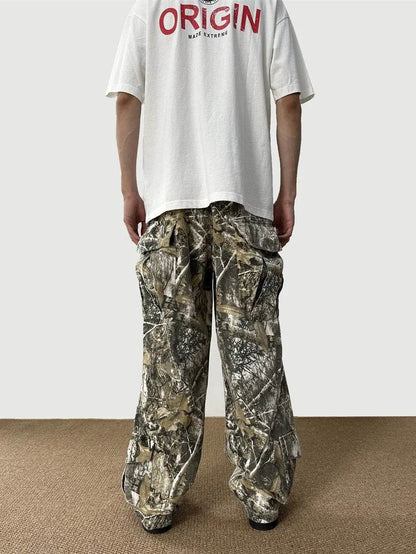 Loose Straight Tree Worn Looking Washed-out Camouflage Printed Cargo pant Men - www.Shopthatapp.com #