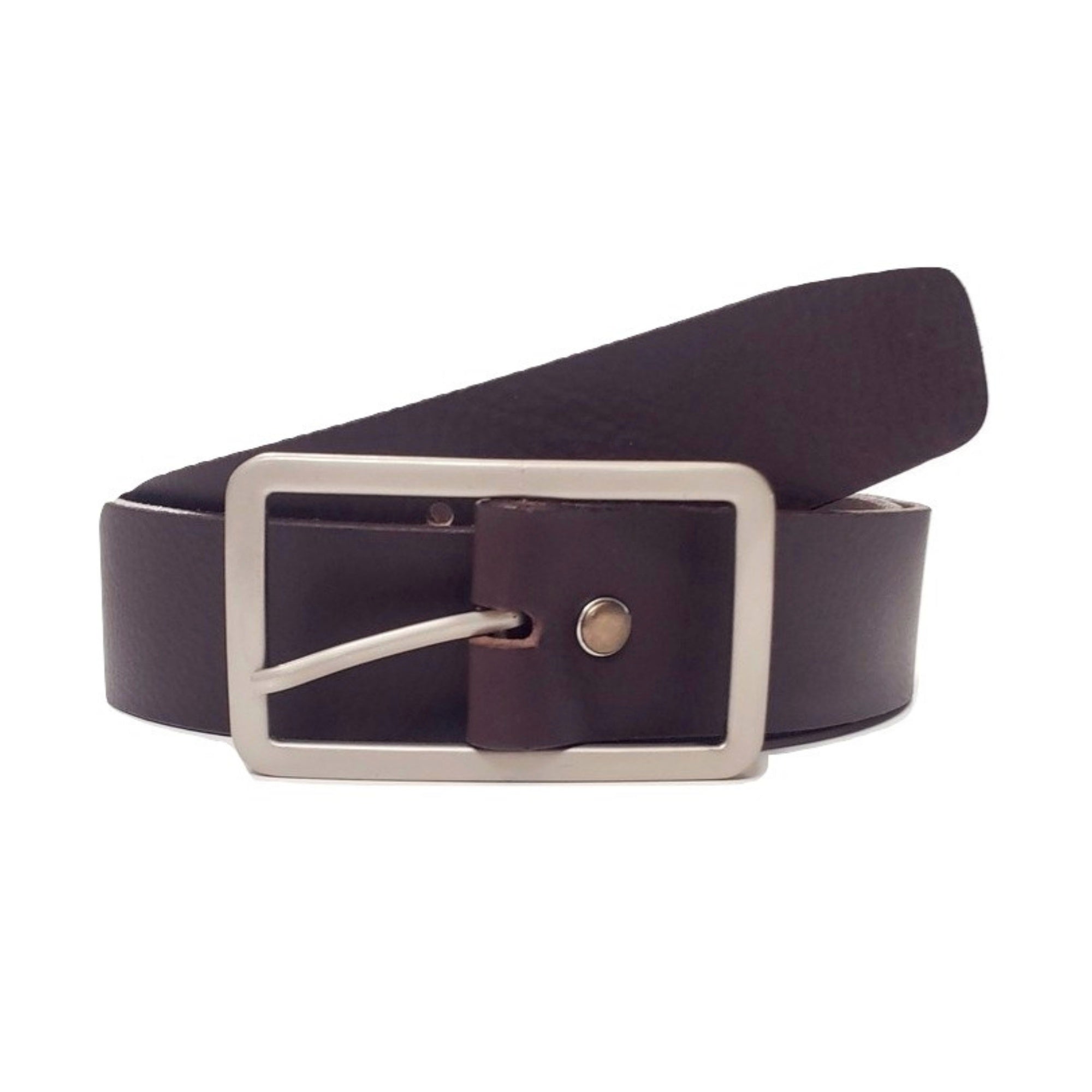 Lucille - Brown Leather Dress Belt with Rectangle Buckle - Made in Canada - www.Shopthatapp.com #