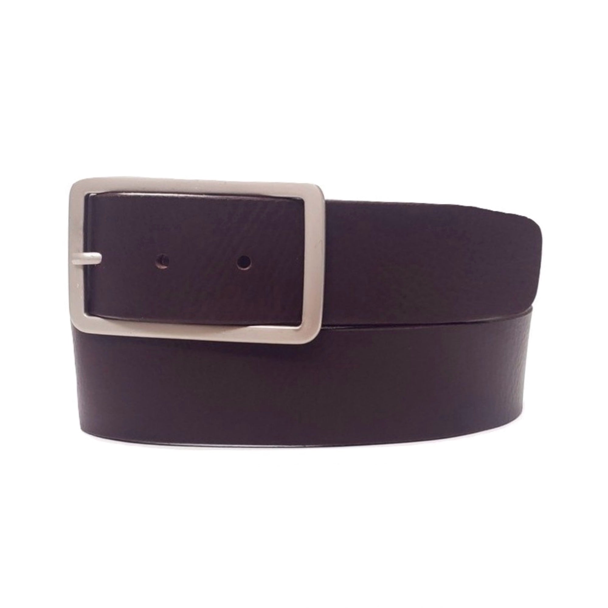 Lucille - Brown Leather Dress Belt with Rectangle Buckle - Made in Canada - www.Shopthatapp.com #