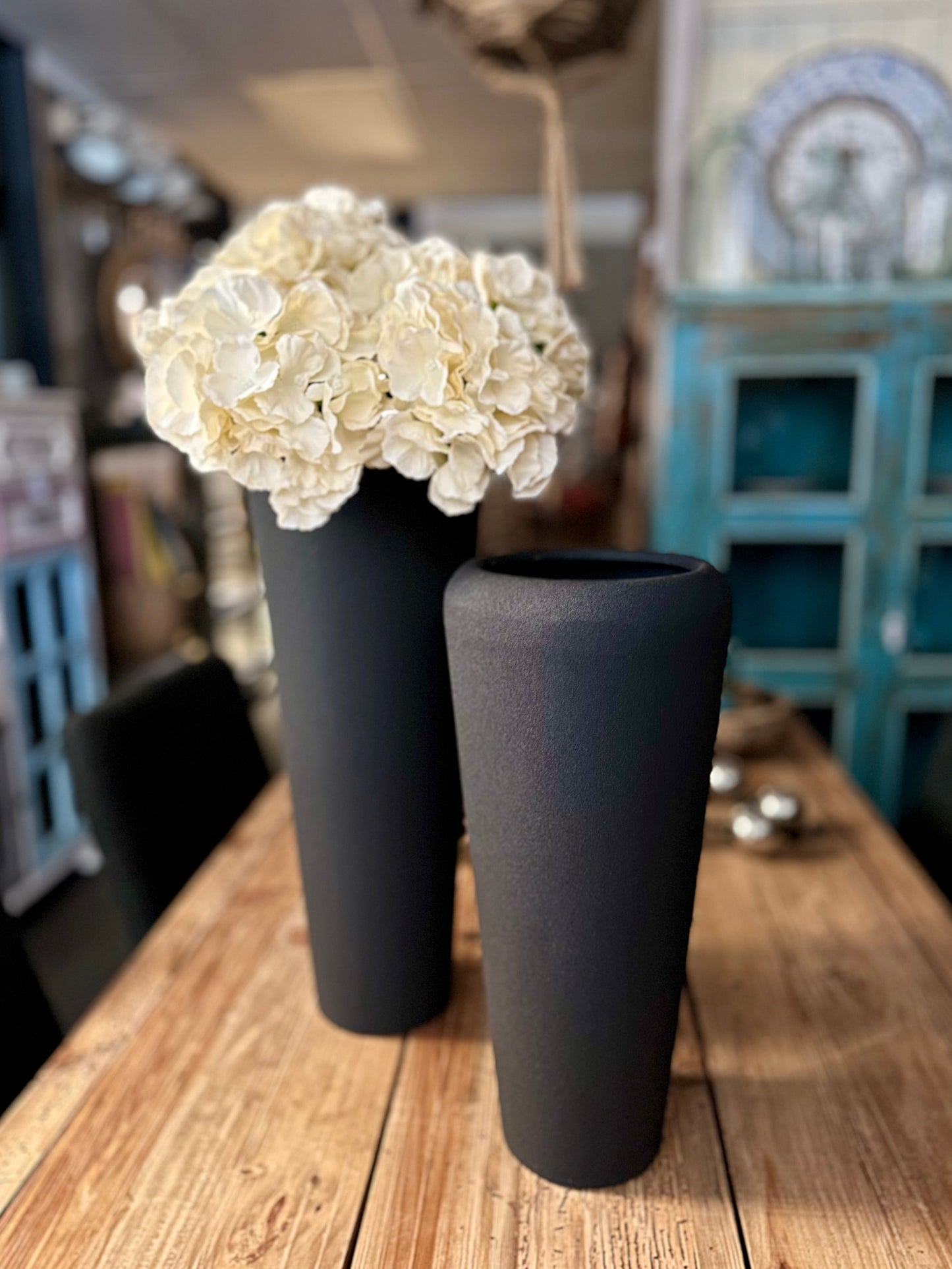 Tall Metal Black Round Vase, Large
