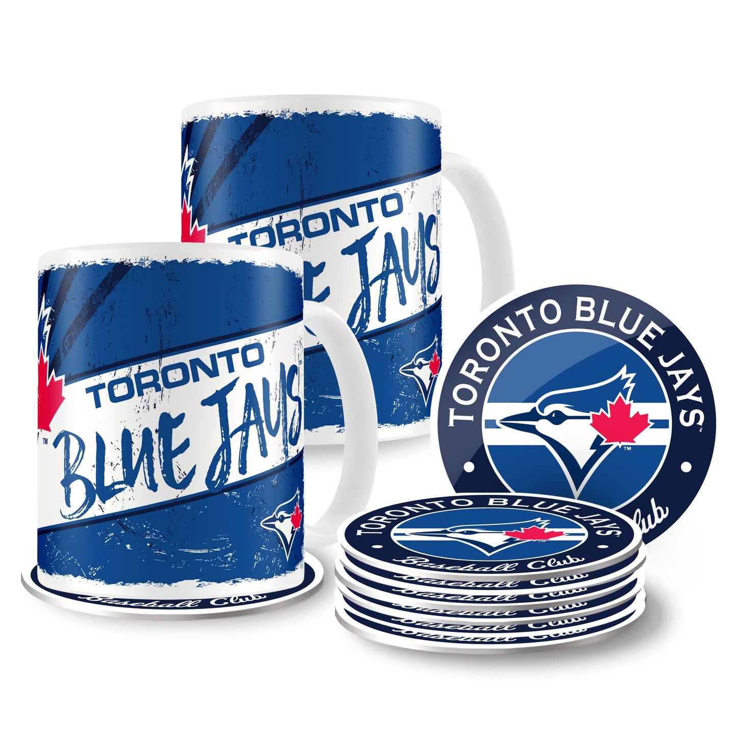 Toronto Blue Jays Mug & Coaster Set - 2 Pack 15oz Mugs | 8 Pack Coasters - www.Shopthatapp.com