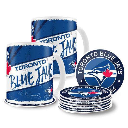 Toronto Blue Jays Mug & Coaster Set - 2 Pack 15oz Mugs | 8 Pack Coasters - www.Shopthatapp.com