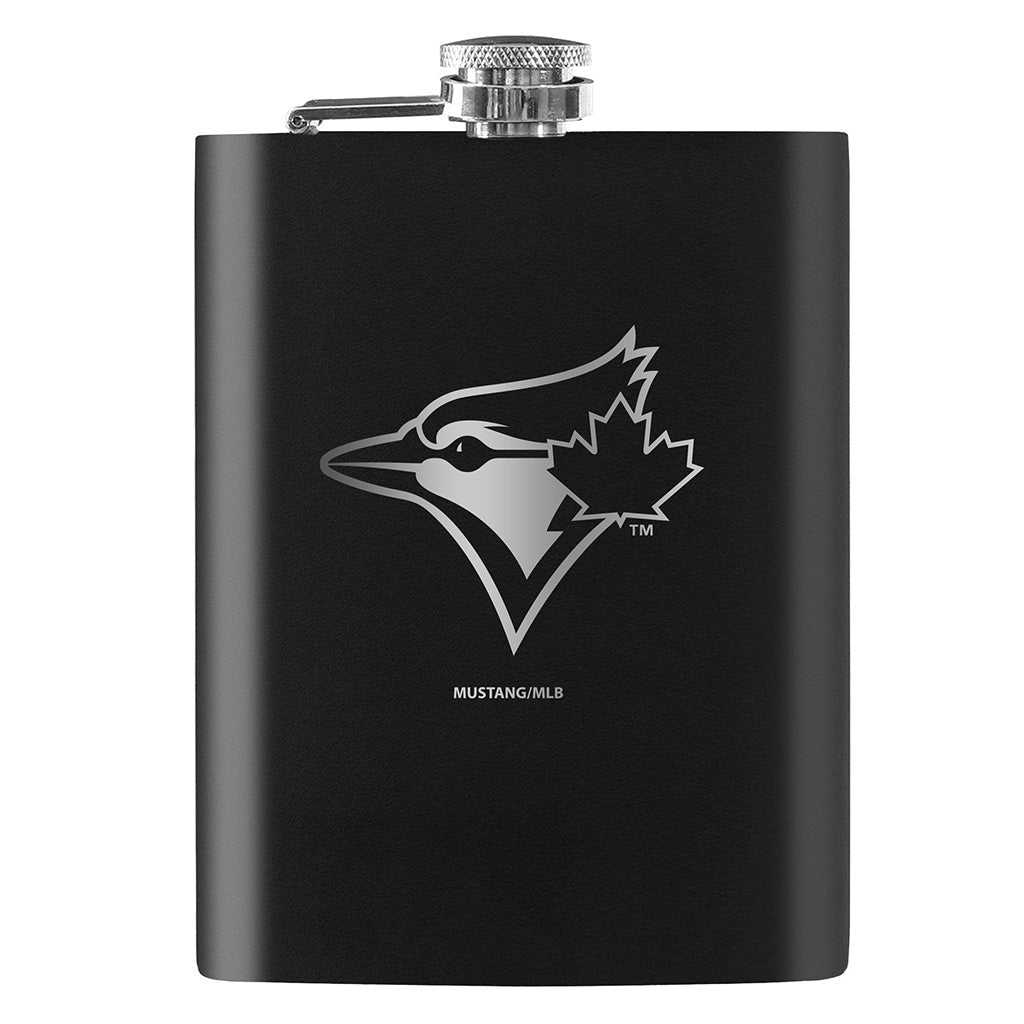 Toronto Blue Jays Flask | Black Laser-Etched 8oz - www.Shopthatapp.com
