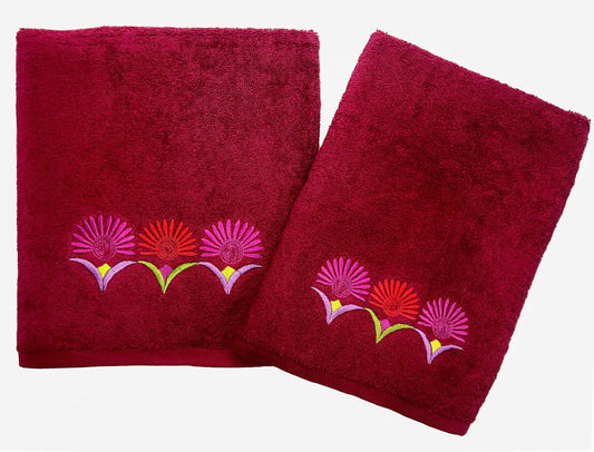 Maroon Flora Embroidered towels-Comforters blanket, etc.-www.Shopthatapp.com-HAFNA International Inc