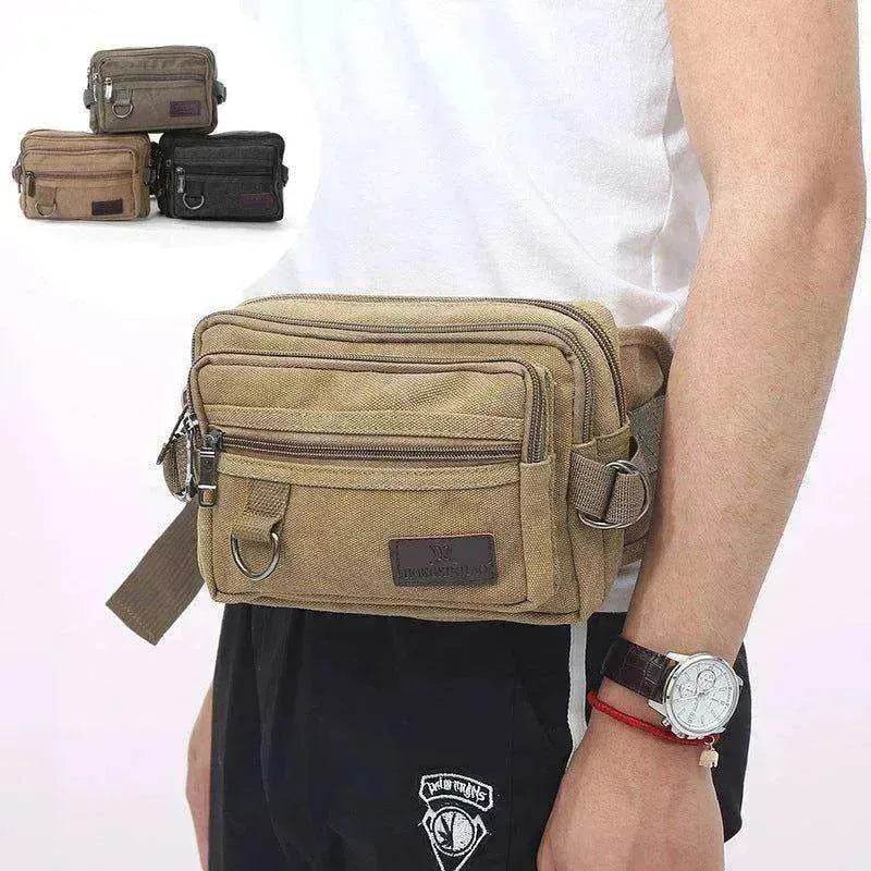 Canvas Fanny Pack With 4 Zipper Pockets Waist Bag - www.Shopthatapp.com