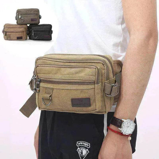 Canvas Fanny Pack With 4 Zipper Pockets Waist Bag - www.Shopthatapp.com