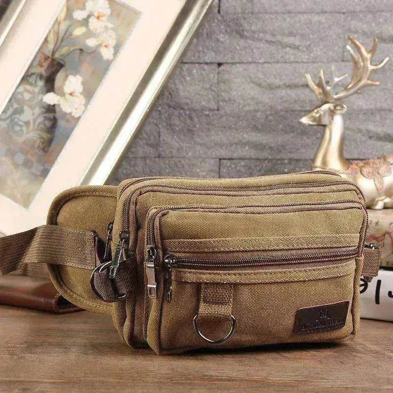 Canvas Fanny Pack With 4 Zipper Pockets Waist Bag - www.Shopthatapp.com