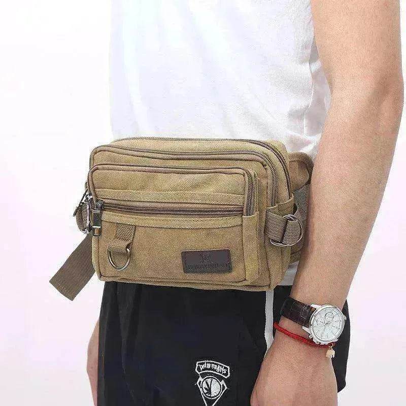 Canvas Fanny Pack With 4 Zipper Pockets Waist Bag - www.Shopthatapp.com