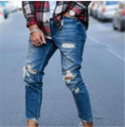 Men Fashion Ripped Hole Denim jeans pant trouser - www.Shopthatapp.com #