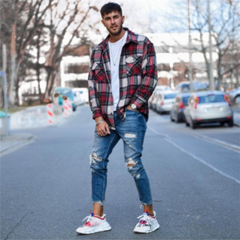 Men Fashion Ripped Hole Denim jeans pant trouser - www.Shopthatapp.com #