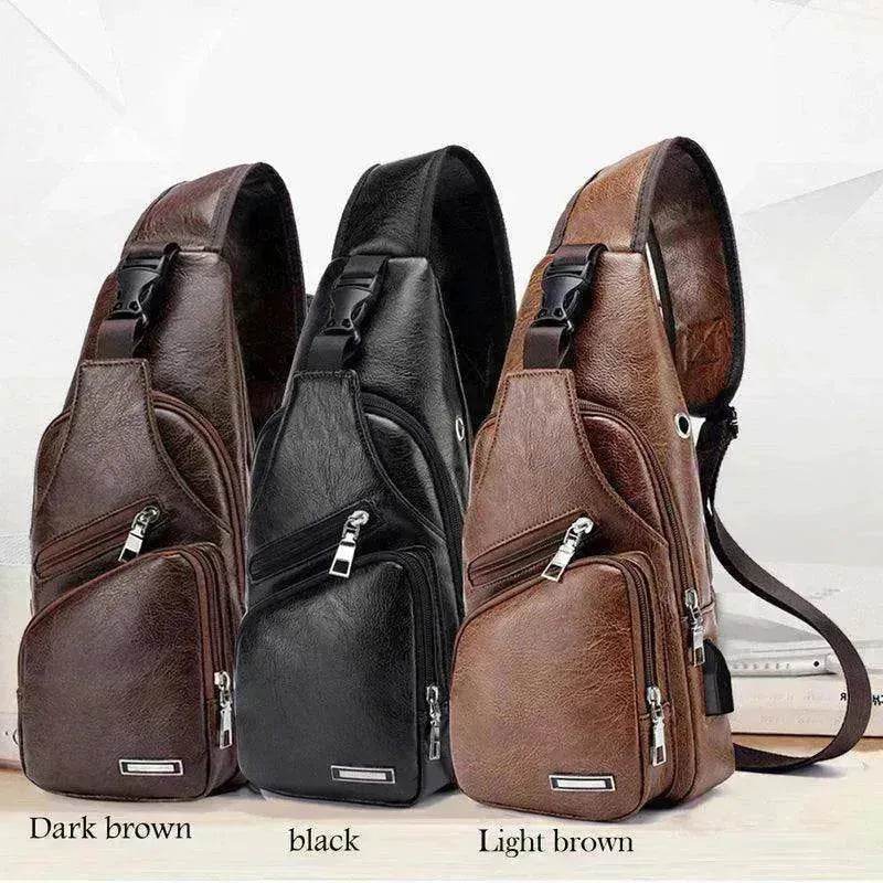 Men USB Charging Bag PU PVC Shoulder Diagonal Messenger Travel Cross Body Bags - www.Shopthatapp.com #