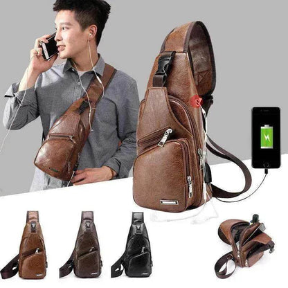 Men USB Charging Bag PU PVC Shoulder Diagonal Messenger Travel Cross Body Bags - www.Shopthatapp.com #