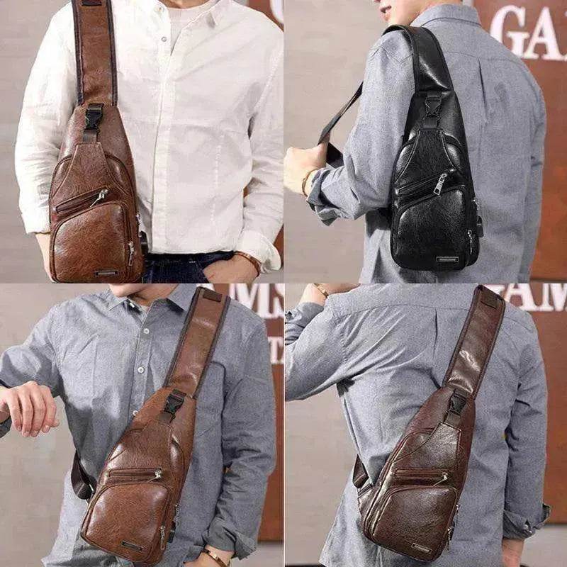 Men USB Charging Bag PU PVC Shoulder Diagonal Messenger Travel Cross Body Bags - www.Shopthatapp.com #