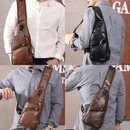 Men USB Charging Bag PU PVC Shoulder Diagonal Messenger Travel Cross Body Bags - www.Shopthatapp.com #