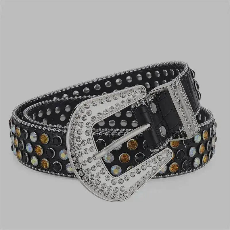 Men Women Alloy Belt Punk Rock Rivet Rhinestone - www.Shopthatapp.com #