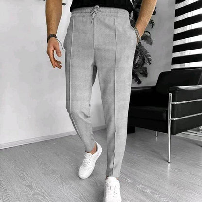 Men's Casual Fashion Waffle High Waist Drawstring Elastic fitted straight leg Pant - www.Shopthatapp.com #