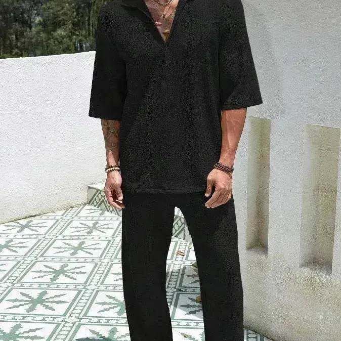 Men's Casual summer 2 piece Pant sets Short sleeved Top and Straight leg pant - www.Shopthatapp.com #