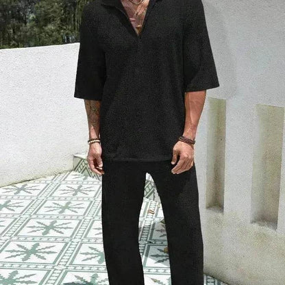 Men's Casual summer 2 piece Pant sets Short sleeved Top and Straight leg pant - www.Shopthatapp.com #