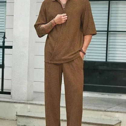 Men's Casual summer 2 piece Pant sets Short sleeved Top and Straight leg pant - www.Shopthatapp.com #