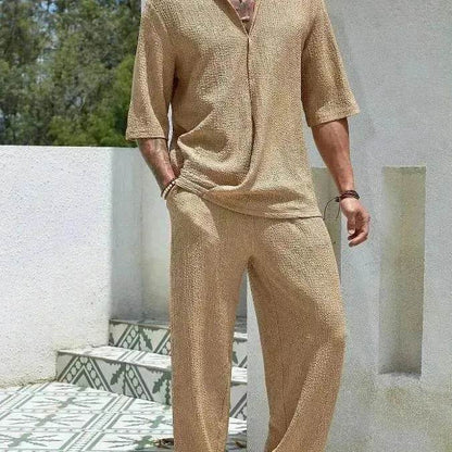 Men's Casual summer 2 piece Pant sets Short sleeved Top and Straight leg pant - www.Shopthatapp.com #
