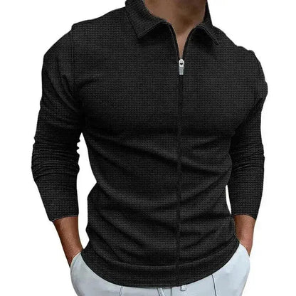 Men's Clothing Waffle Style Zipped Lapel Jacket Outdoor Sports Tops - www.Shopthatapp.com #