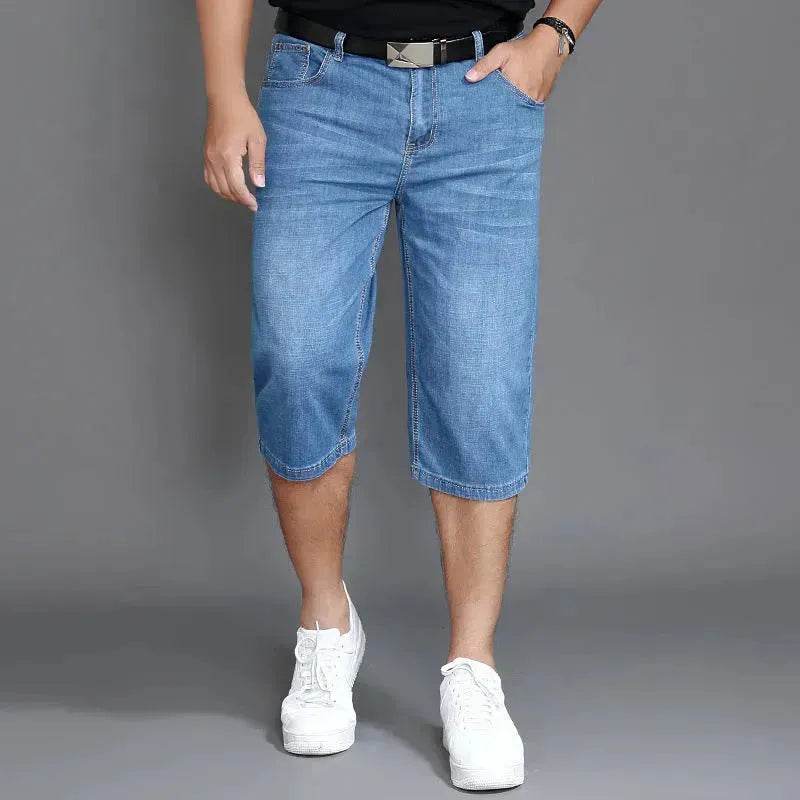 Men's Denim Shorts Light Blue Mid Length Jeans Short - www.Shopthatapp.com #