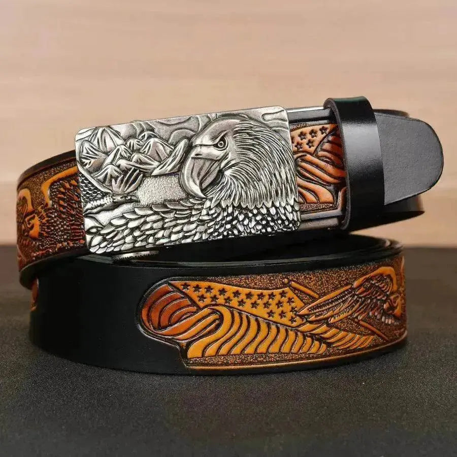 Men's Fashion Belt Eagle Wings Embossing - www.Shopthatapp.com #