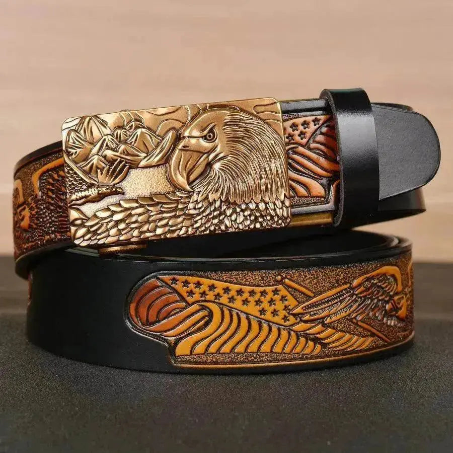 Men's Fashion Belt Eagle Wings Embossing - www.Shopthatapp.com #