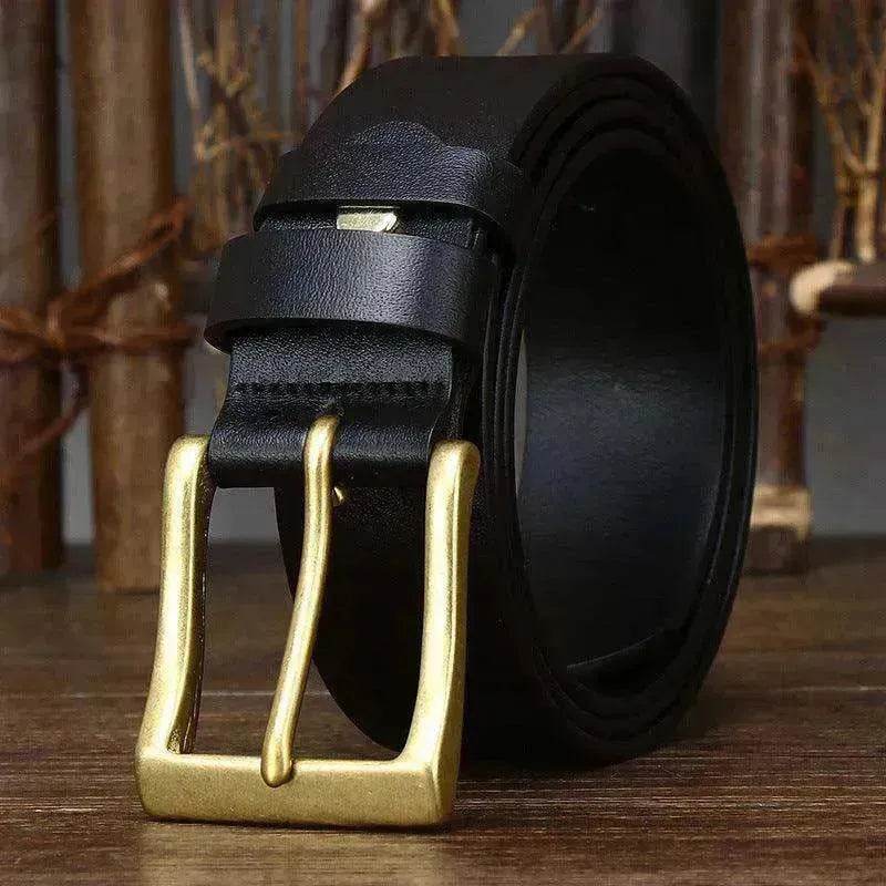 Men's Leather Pin Buckle First Layer Cowhide Simple Glossy Casual Pants Belt - www.Shopthatapp.com #