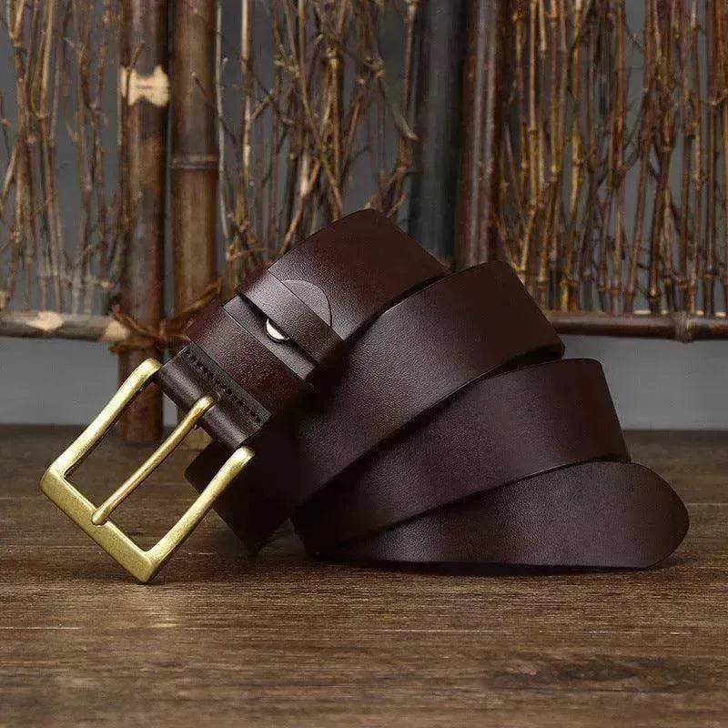 Men's Leather Pin Buckle First Layer Cowhide Simple Glossy Casual Pants Belt - www.Shopthatapp.com #