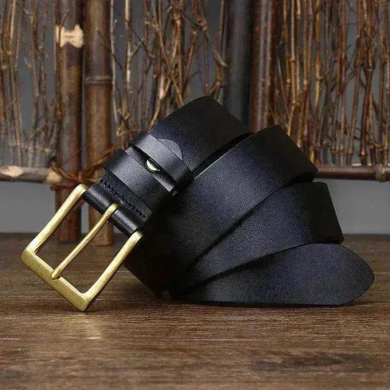 Men's Leather Pin Buckle First Layer Cowhide Simple Glossy Casual Pants Belt - www.Shopthatapp.com #