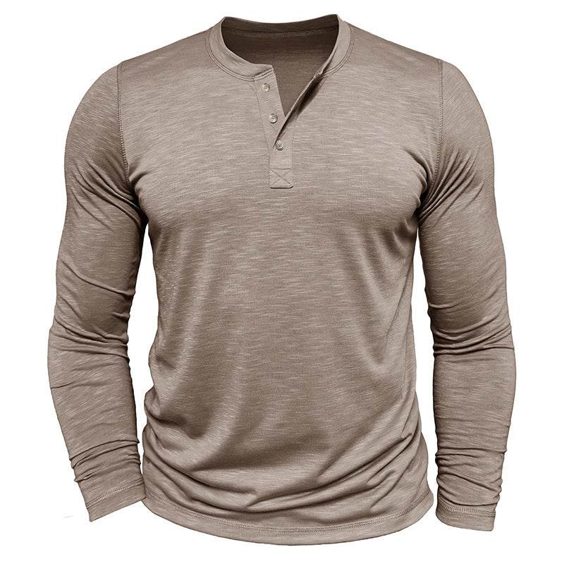 Men's Long-sleeved Henry Collar T-shirt - www.Shopthatapp.com #
