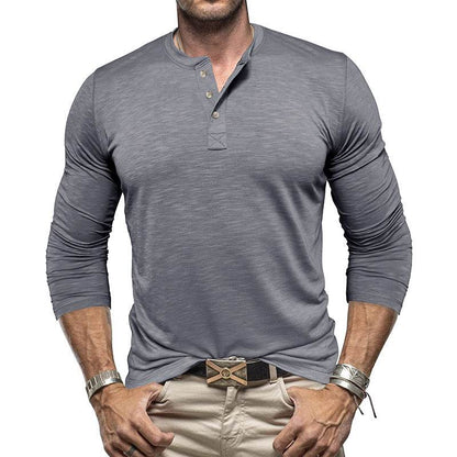 Men's Long-sleeved Henry Collar T-shirt - www.Shopthatapp.com #
