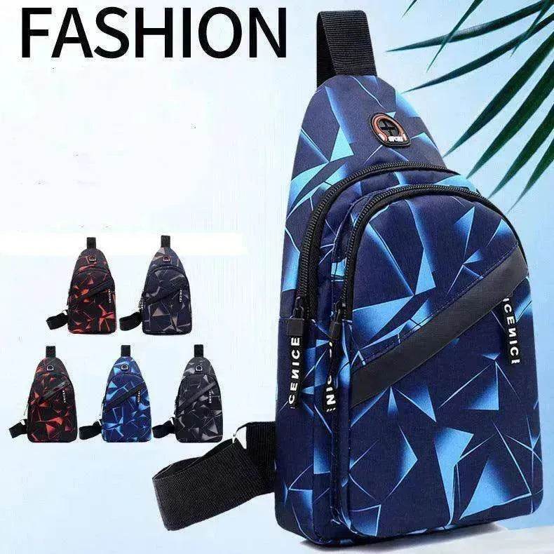 Men's Print Sling Chest & Crossbody Bag With Earphone access Design - www.Shopthatapp.com #