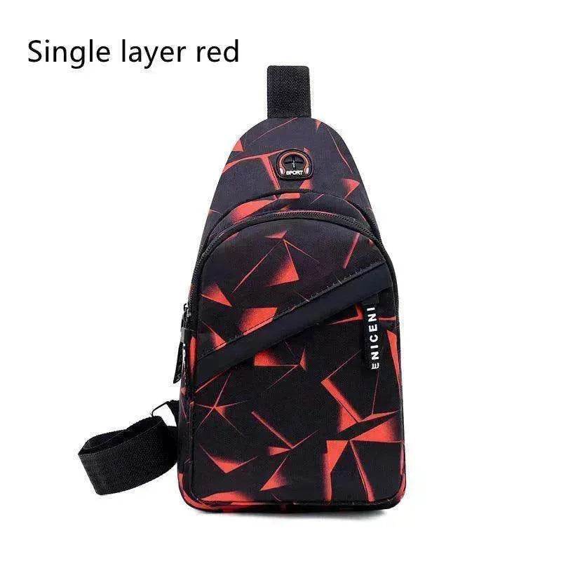 Men's Print Sling Chest & Crossbody Bag With Earphone access Design - www.Shopthatapp.com #