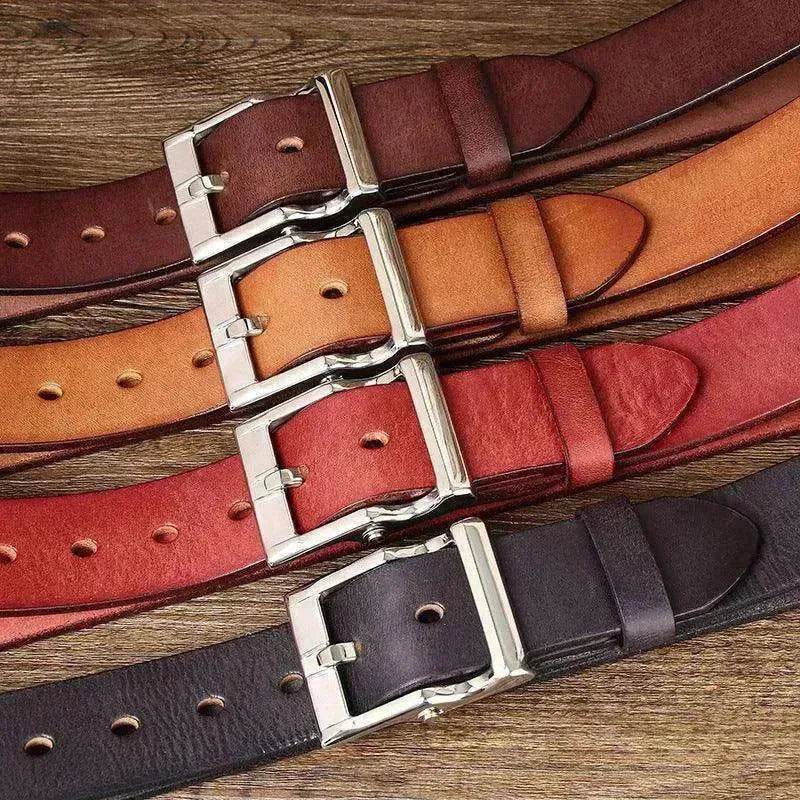 Men's Retro Leather All-match First Layer Cowhide Stainless Steel Buckle Belt - www.Shopthatapp.com #
