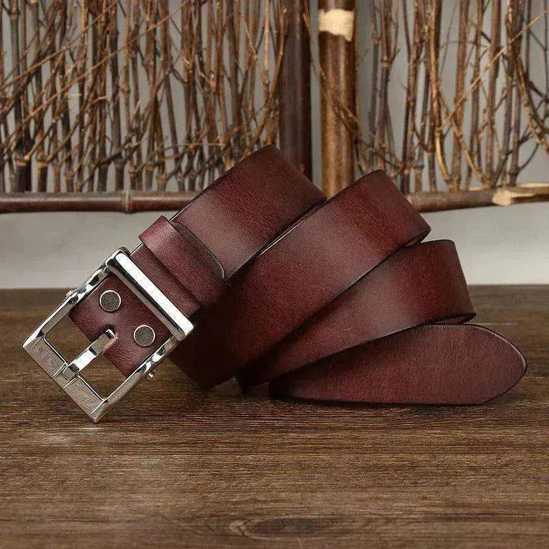 Men's Retro Leather All-match First Layer Cowhide Stainless Steel Buckle Belt - www.Shopthatapp.com #