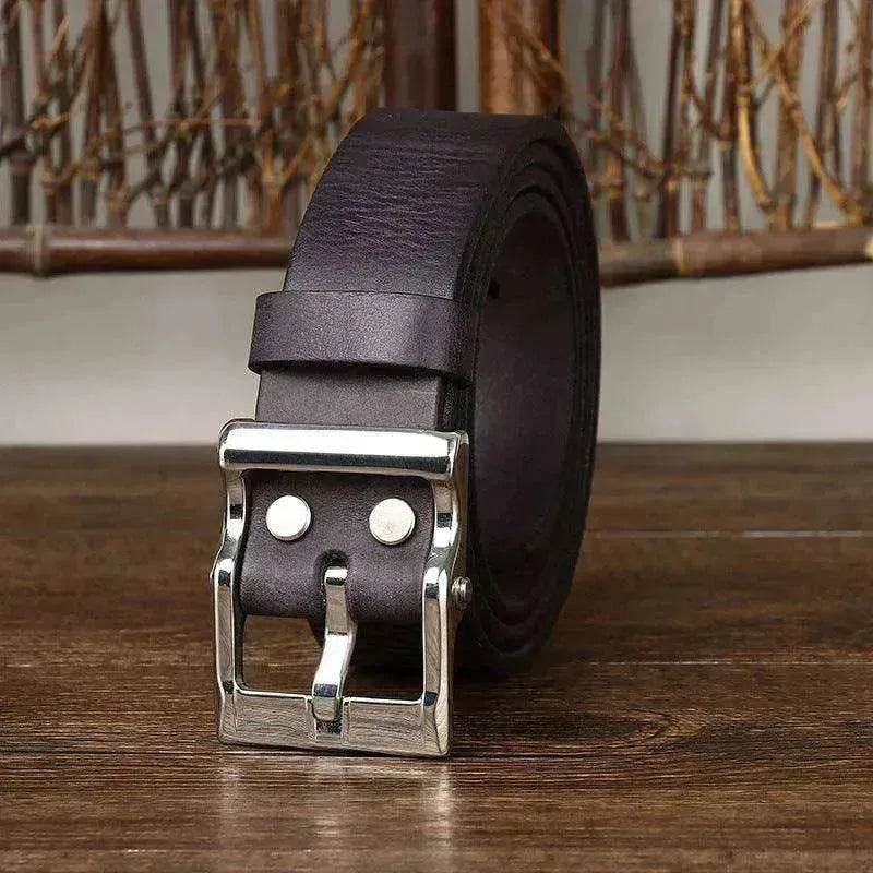 Men's Retro Leather All-match First Layer Cowhide Stainless Steel Buckle Belt - www.Shopthatapp.com #