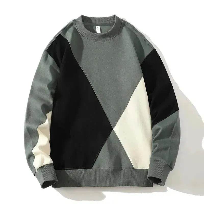 Men's Round Neck Sweater Spring Fashion Loose Breathable Stitching Long Sleeve - www.Shopthatapp.com #