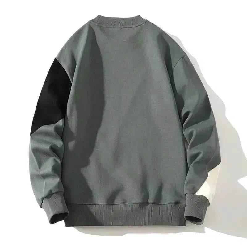 Men's Round Neck Sweater Spring Fashion Loose Breathable Stitching Long Sleeve - www.Shopthatapp.com #