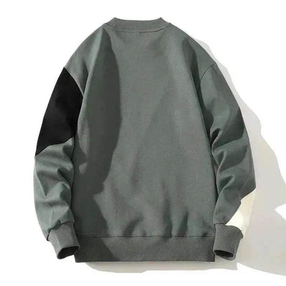 Men's Round Neck Sweater Spring Fashion Loose Breathable Stitching Long Sleeve - www.Shopthatapp.com #