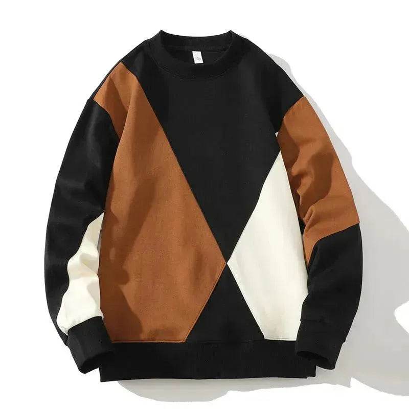 Men's Round Neck Sweater Spring Fashion Loose Breathable Stitching Long Sleeve - www.Shopthatapp.com #