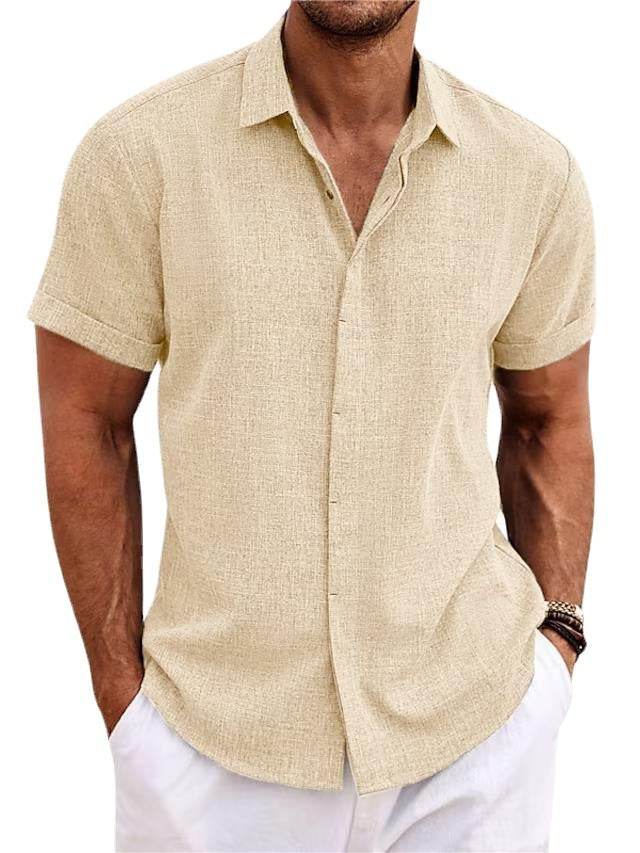 Men's Solid Color Loose Linen Short-sleeved shirt - www.Shopthatapp.com #