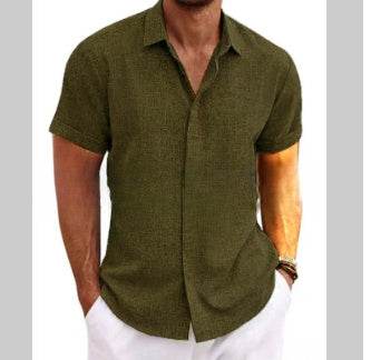 Men's Solid Color Loose Linen Short-sleeved shirt - www.Shopthatapp.com #