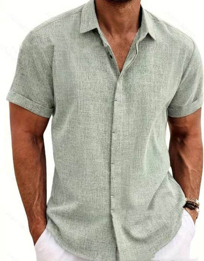 Men's Solid Color Loose Linen Short-sleeved shirt - www.Shopthatapp.com #