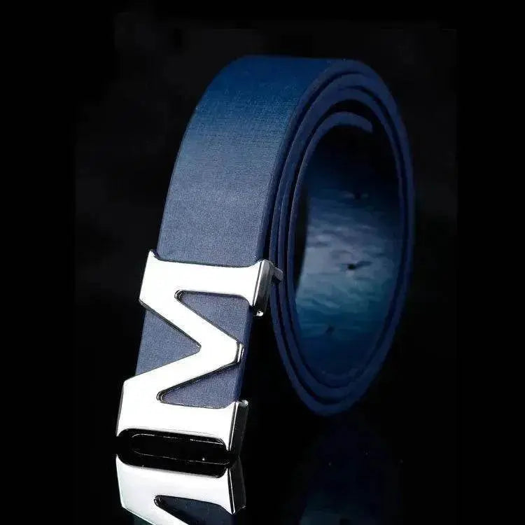 Men's Style Letter M Smooth Buckle Casual Pants Youth Belt Pure White - www.Shopthatapp.com #