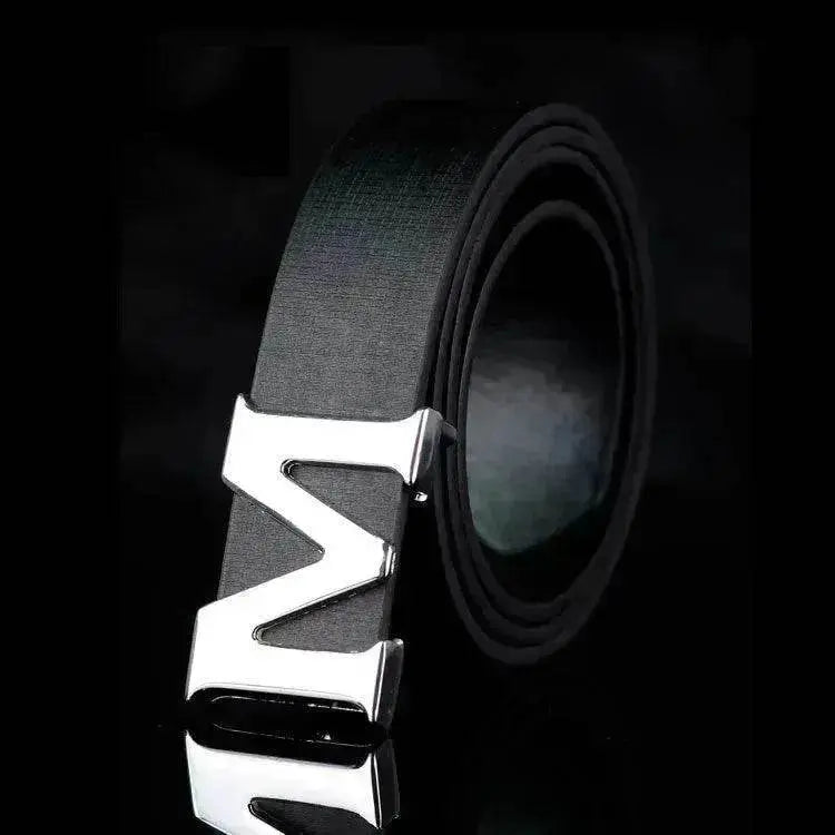 Men's Style Letter M Smooth Buckle Casual Pants Youth Belt Pure White - www.Shopthatapp.com #