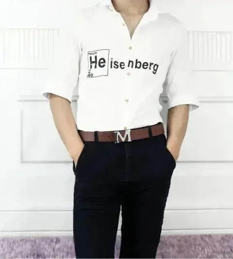 Men's Style Letter M Smooth Buckle Casual Pants Youth Belt Pure White - www.Shopthatapp.com #